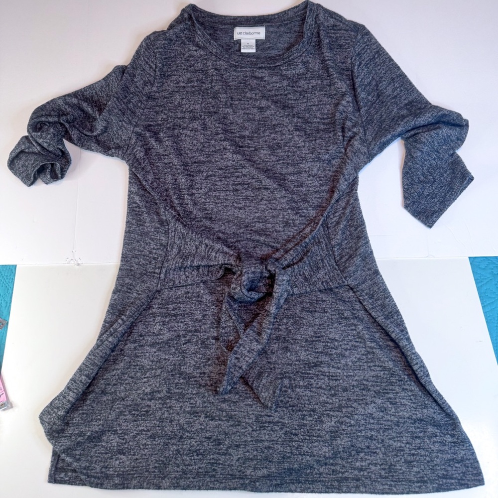 Liz Claiborne Heather Gray Tie-Waist Knit Dress | Size M - Picture 6 of 10